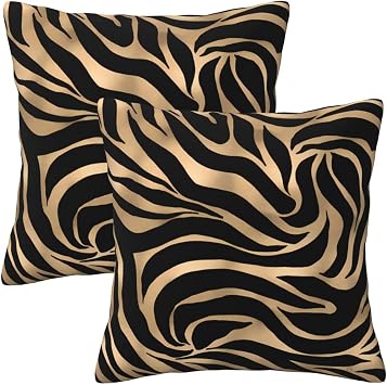 Pillow Covers 18x18 in Couch Elegant Metallic Gold Zebra Black Animal Print Pillow Case Sets of 2 Modern Decorative Square Throw Pillows for Home Living Room Bedroom Bed Cushion Outdoor