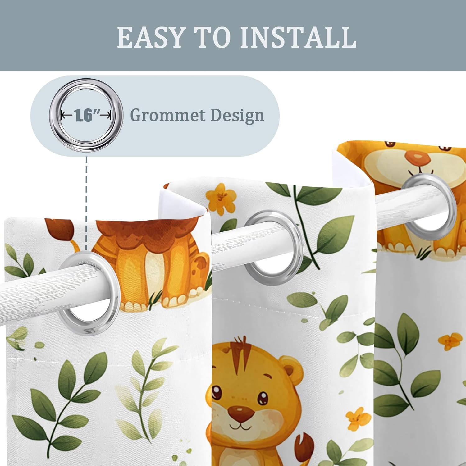 Jungle Safari Curtains, Cartoon Animal Blackout Curtains for Kids Boys Girls Bedroom Nursery, Safari Decor Grommet Window Drapes 2 Panel Set, 38" x 45" Inch Rsb220