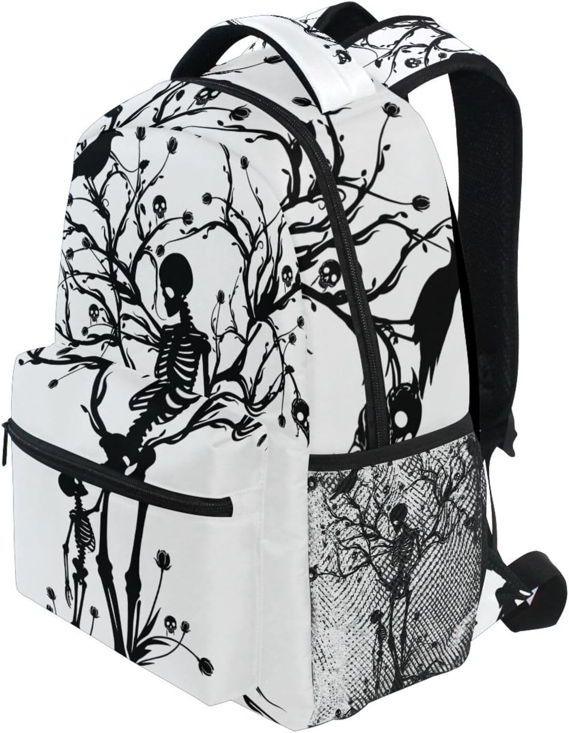 AUUXVA Backpack Black Day Of The Dead Skull Pattern Adults School Bag Casual College Bag Travel Zipper Bookbag Hiking Shoulder Daypack for Women Men