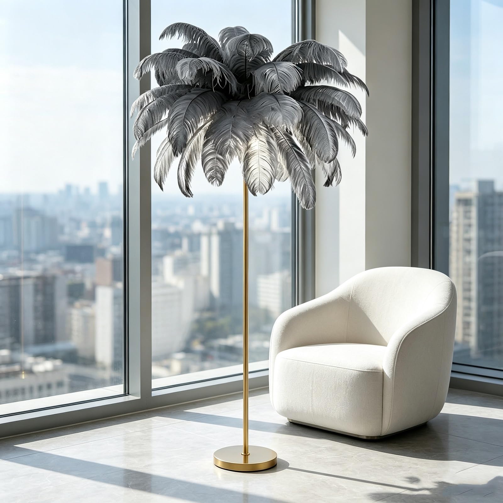 LCNDKF Aesthetic Feather Standing Floor Lamp with