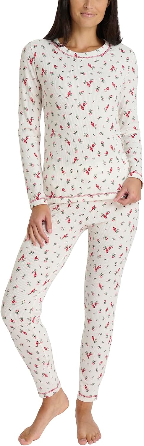 Laura Ashley Women's Thermal Underwear Set- Soft Brushed Waffle Base Layer Long Sleeve Shirt and Legging Set