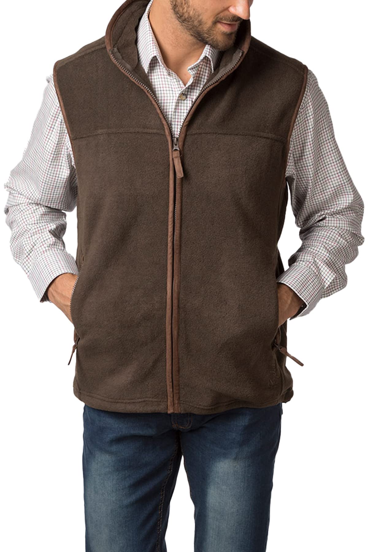 Rydale Men's Huggate Fleece Waistcoat Mens Gilet Bodywarmer Sleeveless Jacket Fleece Gilets (M, Bark)