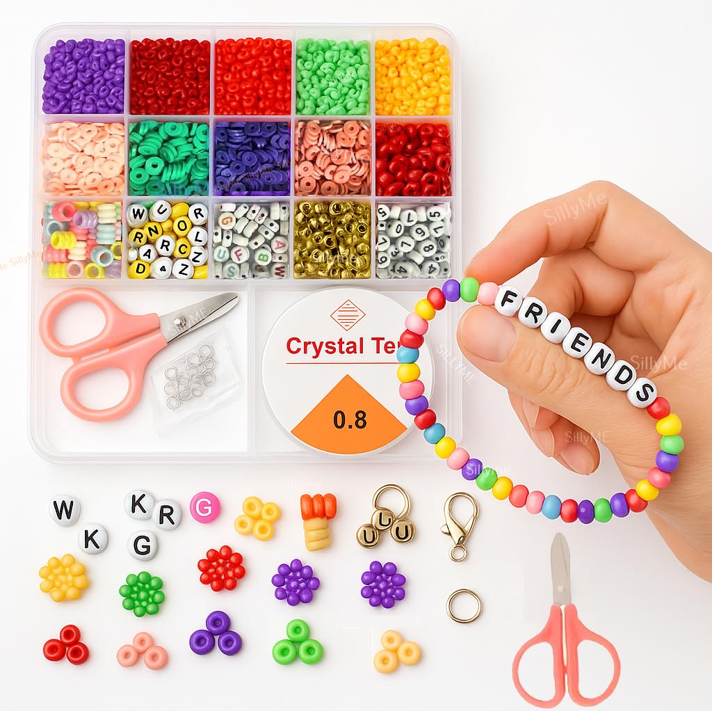 SILLYME Bracelet Making Set for Jewellery Making Kit for Girls, Beads Kit Jewellery Making Materials Kit - Beads for Bracelet Making - Birthday Gift for Girl - 1500 Pcs, Assorted