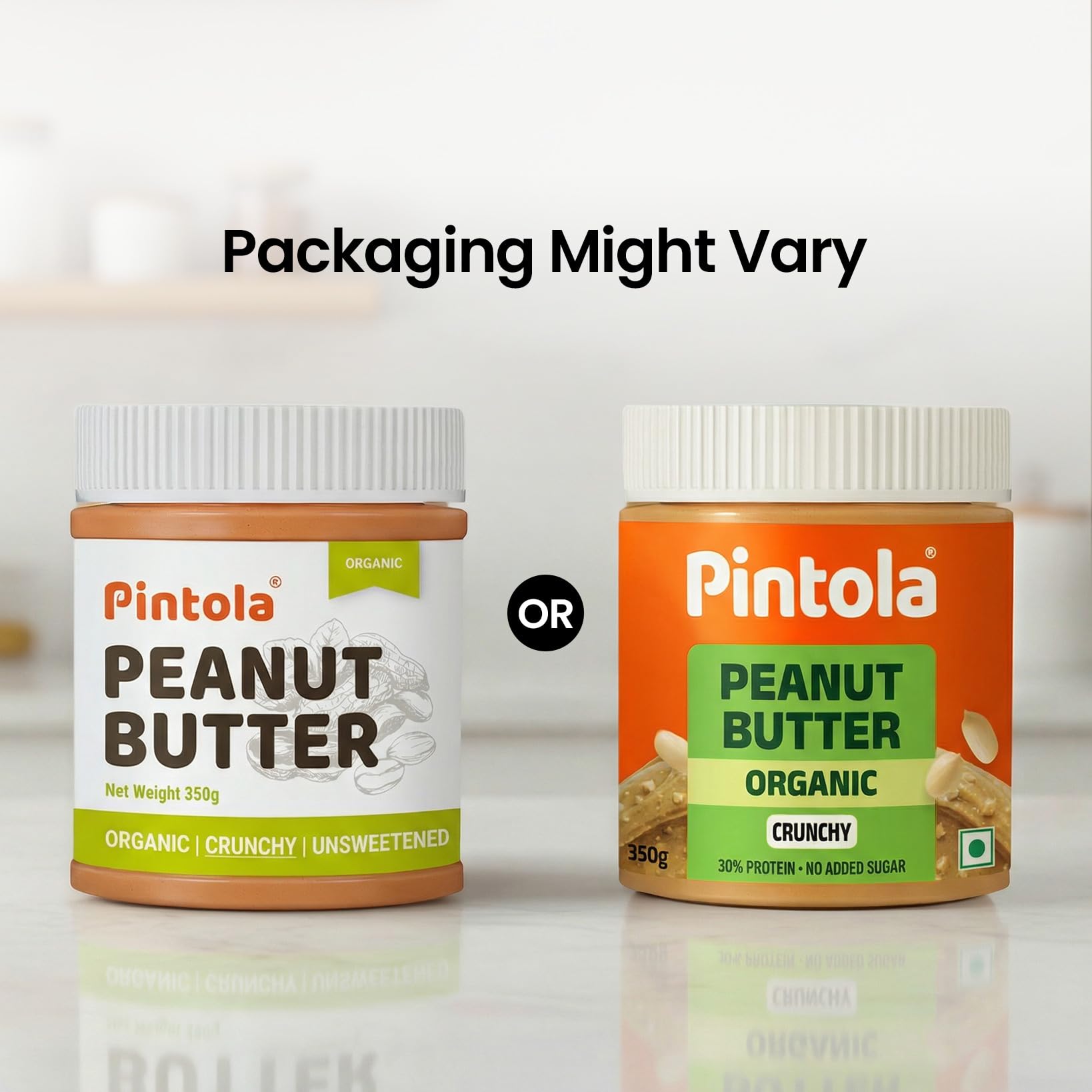Pintola Organic Unsweetened Peanut Butter Crunchy 350g - High Protein 30g & 9g Dietary Fiber, Made with Organic Peanuts, No Added Sugar, No Preservatives 1