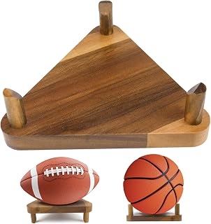 Jeinbuil Soporte para pelotas de madera de nogal, soporte de baloncesto, soporte de pie, para baloncesto, fútbol, voleibol, rugby