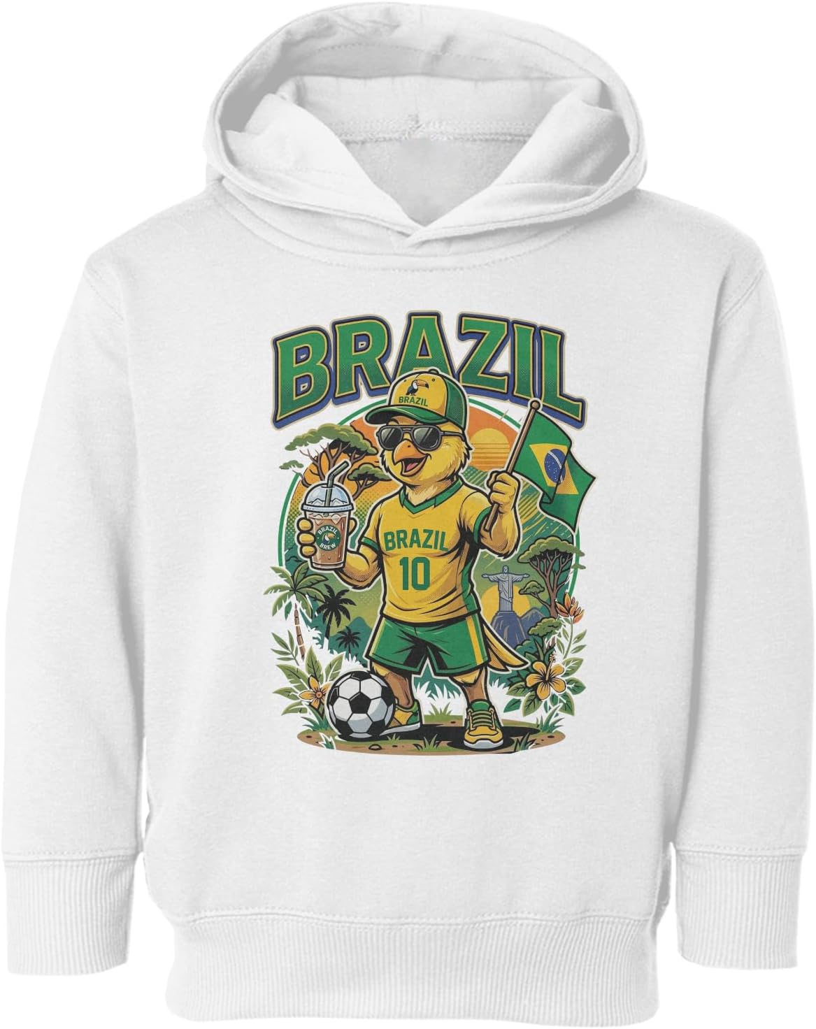 Brazil Fans Soccer Supporters Mascot Graphic Toddler Hooded Sweatshirt