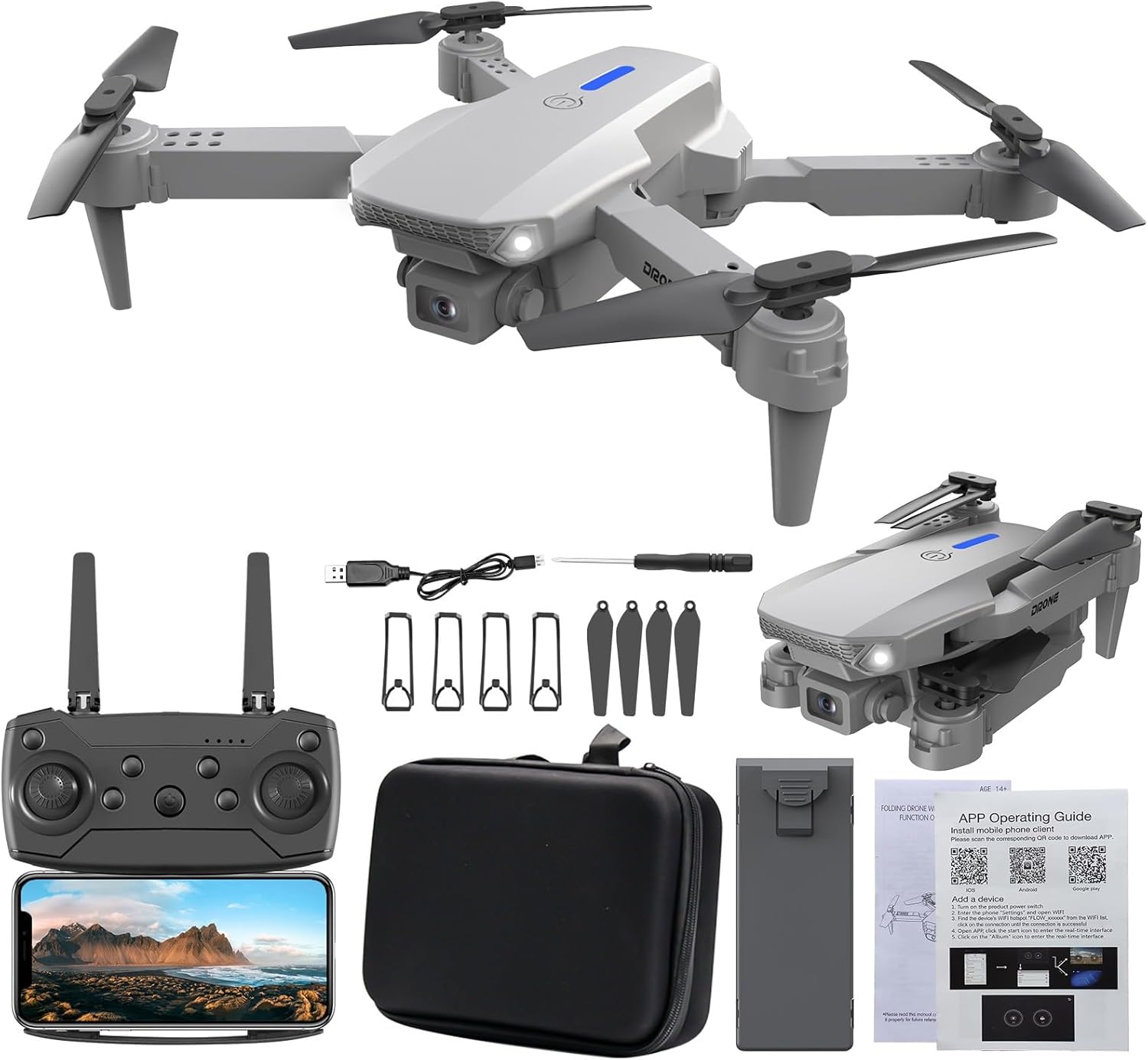 Drones with Camera for Adults, 1080P HD FPV Foldable Drone RC Quadcopter with Gesture Control, Headless Mode, 1 Key Take off/Landing, Altitude Hold, 360° Flip, Gifts for Boys Girls #