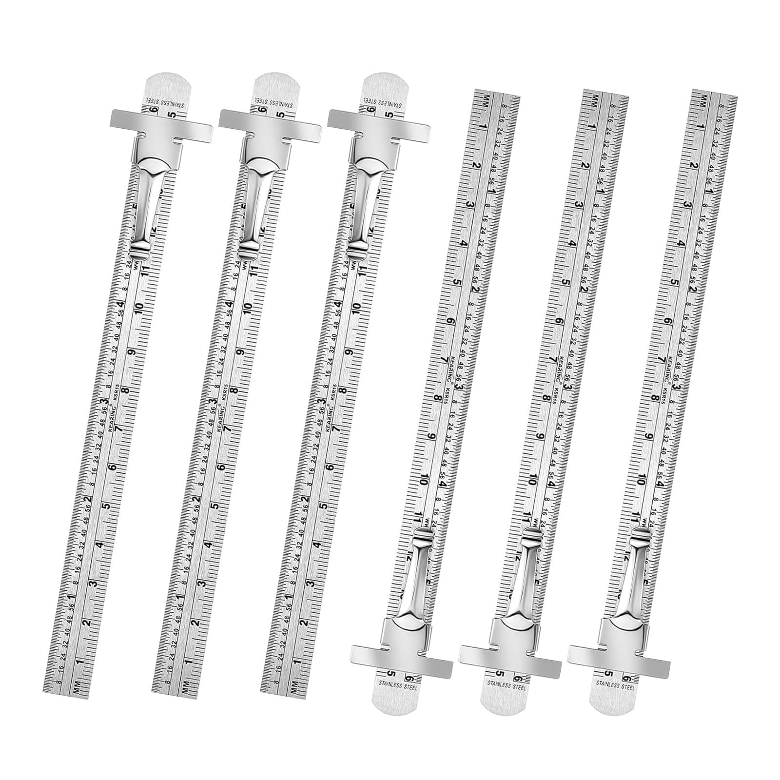 Lirrvb Silver 6Pcs Pocket Ruler Stainless Machinists With Detachable Clip Precisions 6Inch 15Cm Metric Scale Stainless Steel