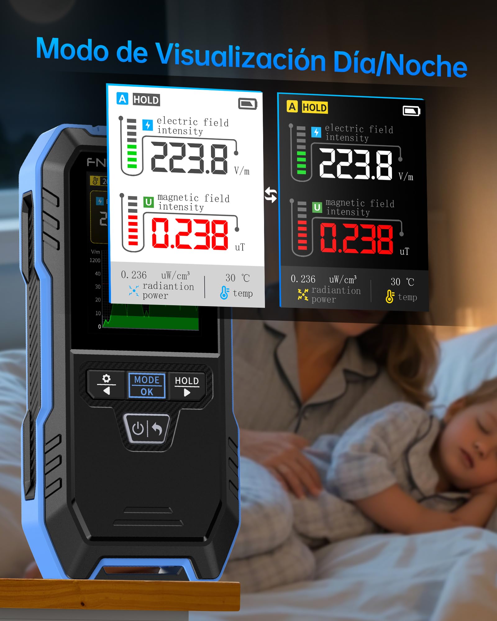FNIRSI Medidor EMF ERD-10, Detector de Radiación EMF 4 en 1 con Modo de Curva, Lector EMF Recargable, Detector de Radiofrecuencia de Campo Electromagnético Para el Hogar, para Hogar, Oficina, Exterior