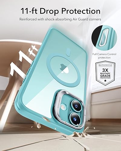 Vista 273 de ESR - Funda para iPhone 15 compatible con MagSafe, funda protectora de grado militar con soporte integrado, cubierta trasera resistente a