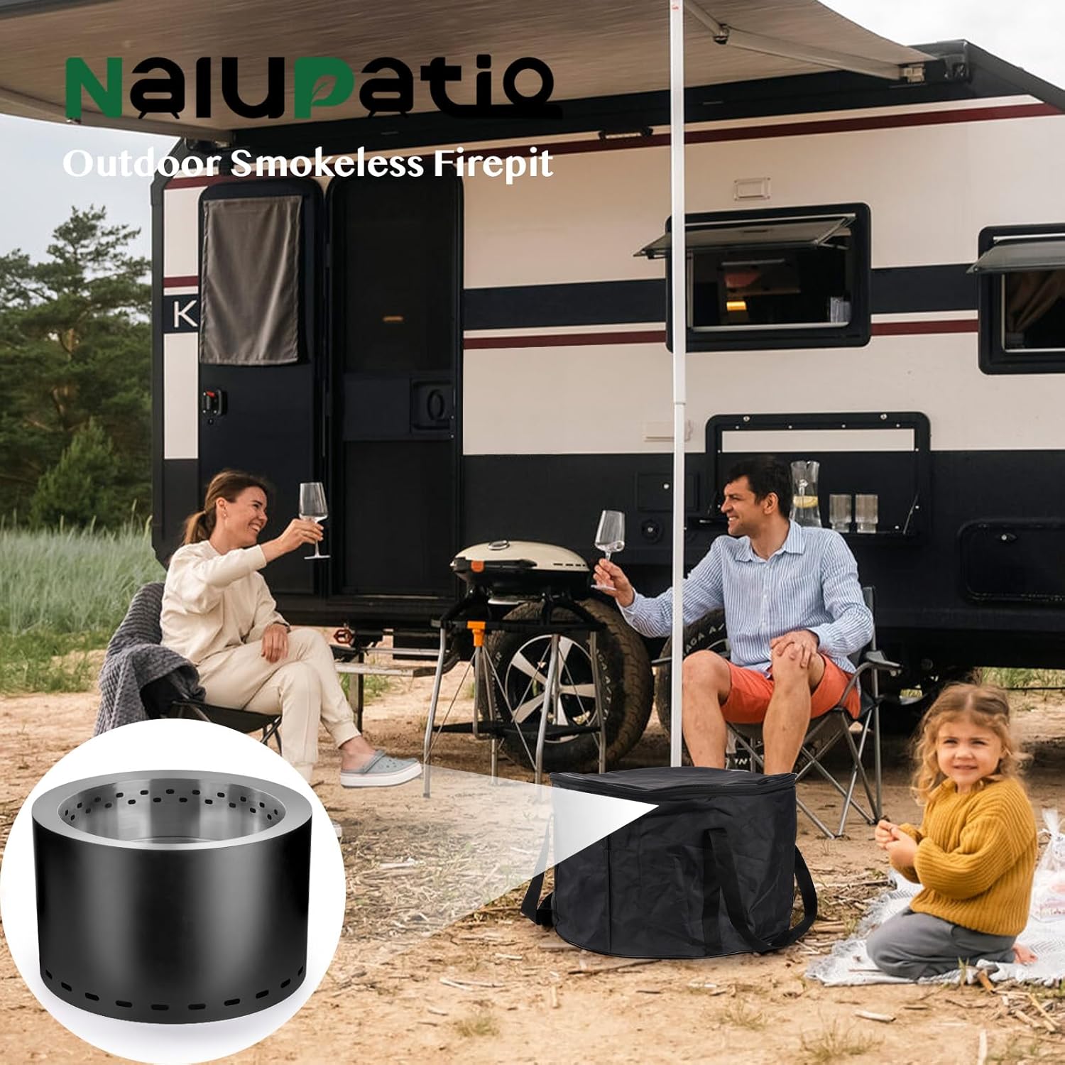 Smokeless Firepit Outdoor, 20" Stainless Steel Fire Pits, Large Smokeless Firepit with Removable Ash Pan, Portable Outdoor Fire Pit, 20.87'' x 20.87'' x 15.6'', 19.4 lbs