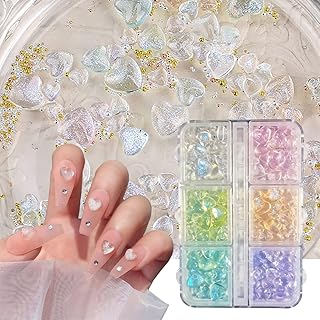 200 Pcs Glitter Heart Nail Art Charms Love Hearts Rhinestones Mixed Size Flat Jelly Resin 3D Nail Jewelry Women Nail Art Supplies Manicure Decoration Accessories