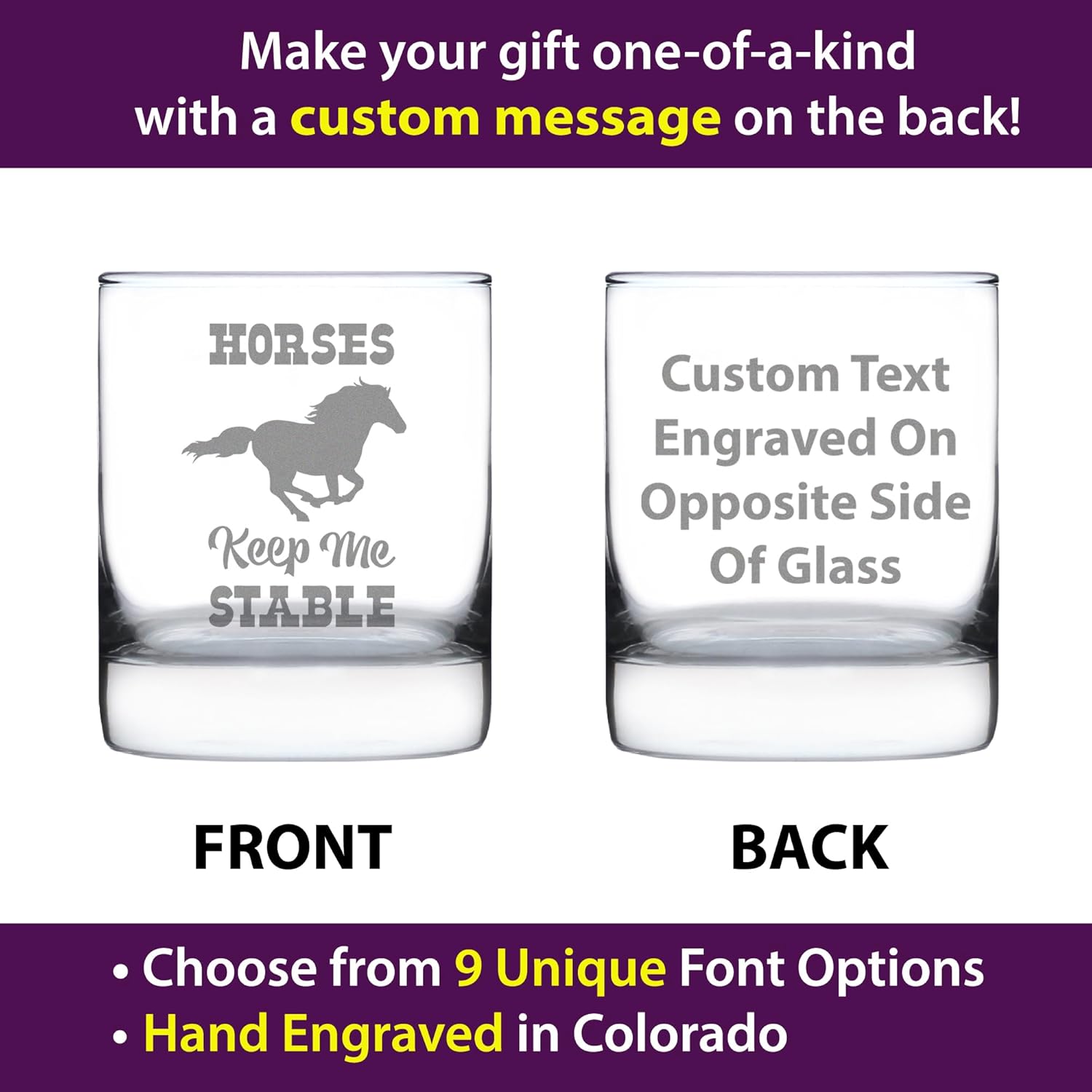 Custom Horses Keep Me Stable Whiskey Rocks Glass - Personalized Funny Horse Gifts for Equestrians - 10.25 Ounce