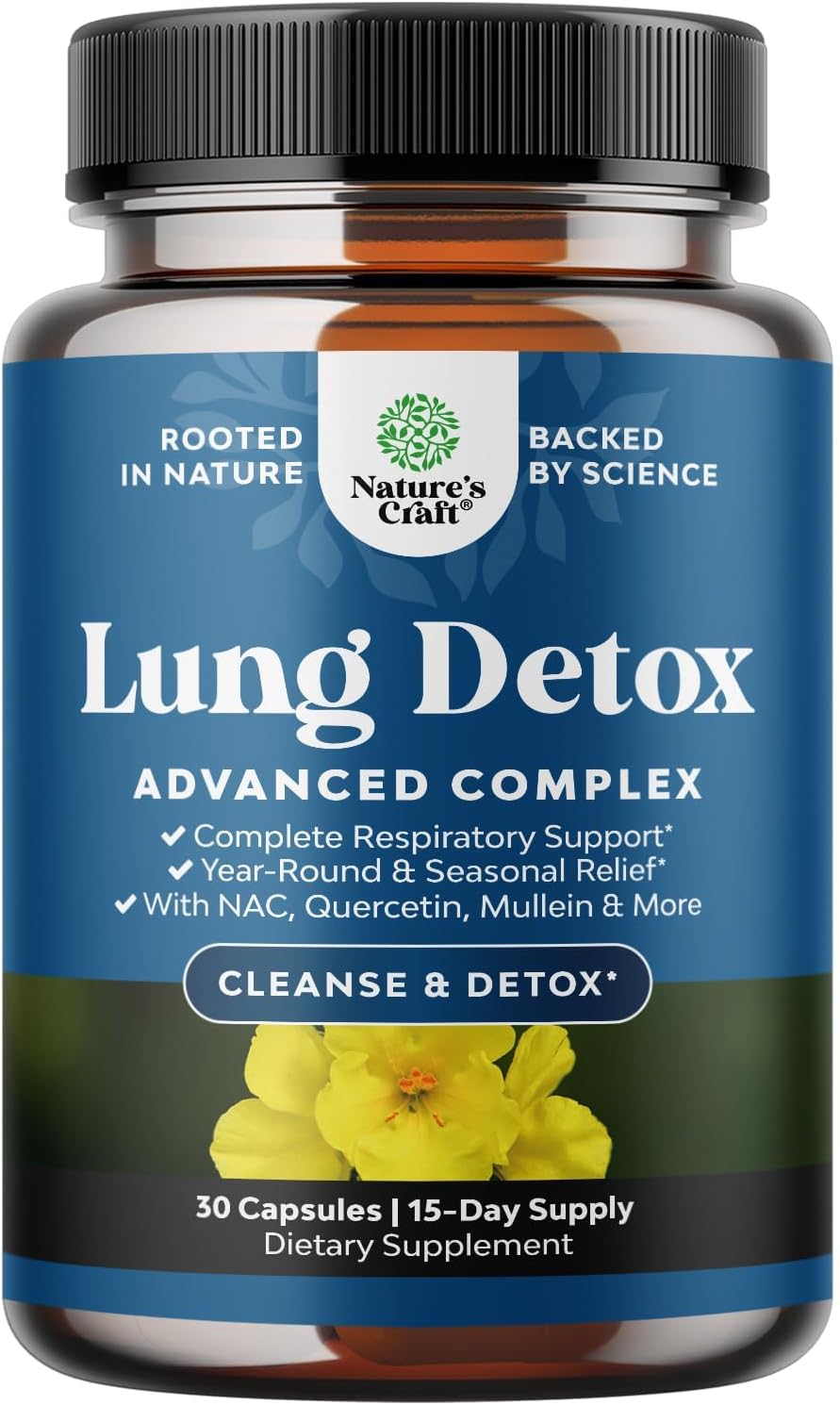 Lung Detox Mullein Leaf Capsules - Purifying Mullein Lung Cleanse Complex with NAC Quercetin & Cordyceps Extracts - Leaf Herb Respiratory Supplement for Sinus Immunity & Breathing Support 30ct