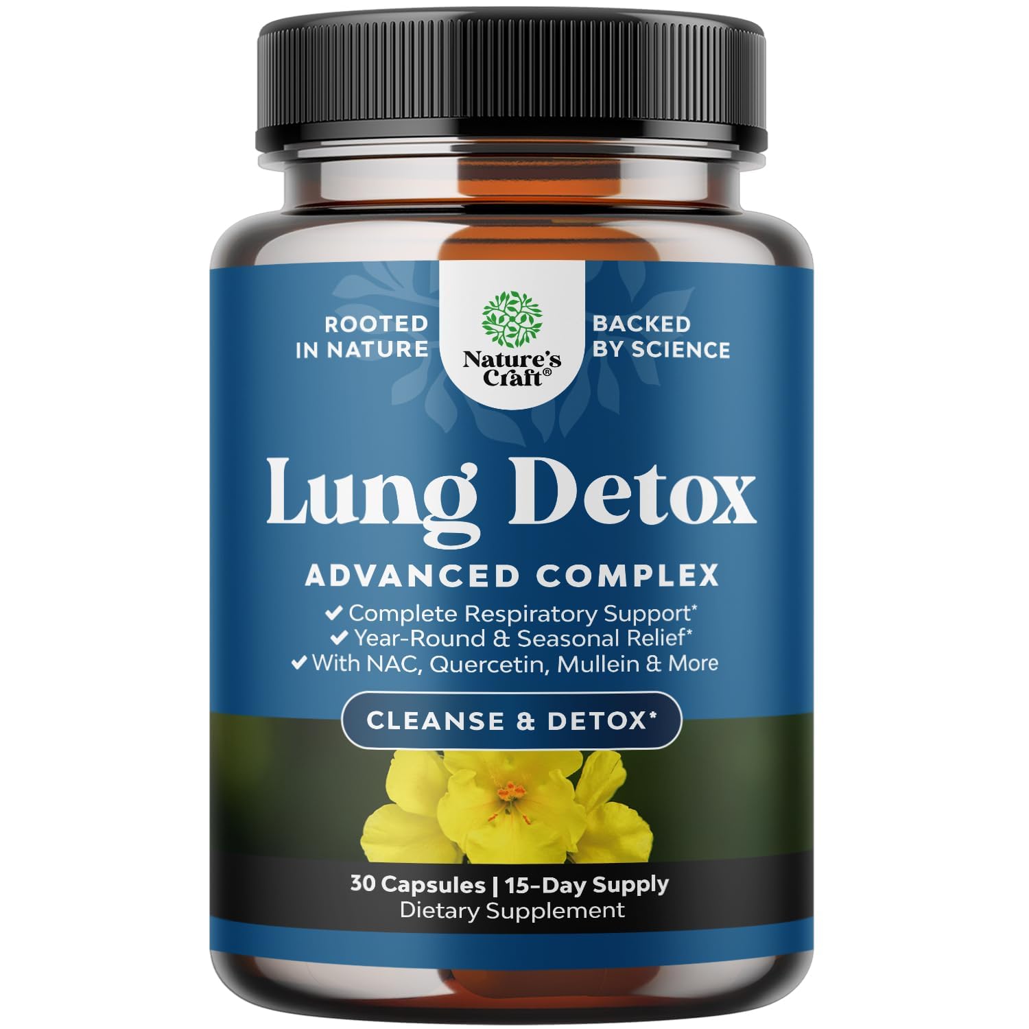 Lung Detox Mullein Leaf Capsules - Purifying Mullein Lung Cleanse Complex with NAC Quercetin & Cordyceps Extracts - Leaf Herb Respiratory Supplement for Sinus Immunity & Breathing Support 30ct