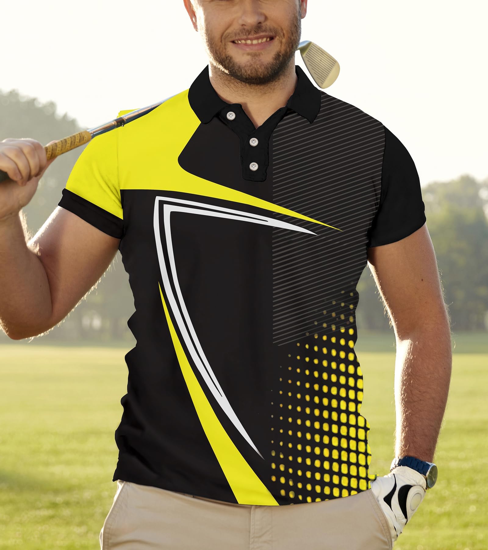 Men Short Sleeve Polo Shirt: Graphic Print Dri Fit Golf Clothes Moisture Wicking