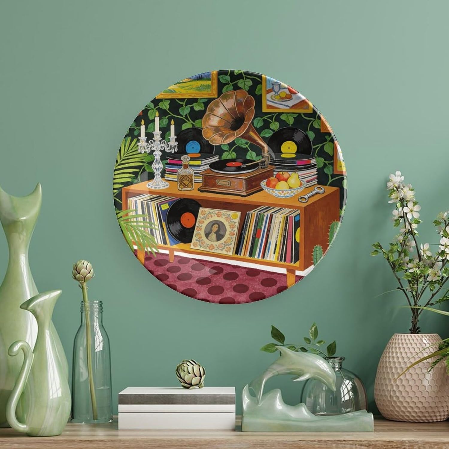 Retro Music Art Illustration Bone China Decorative Plate with Stand 6inch image 5