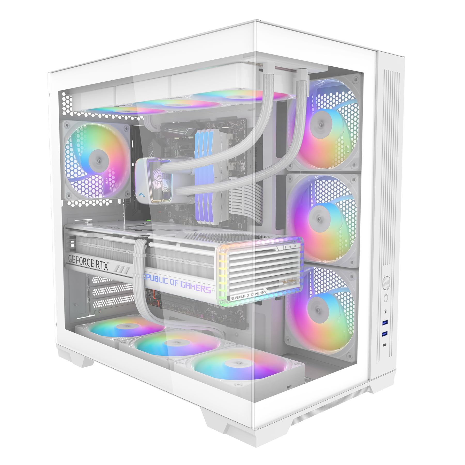 SAMA V52 Panoramiczna obudowa gamingowa, 7 wentylatorów ARGB PWM + koncentrator, USB typ C, biała