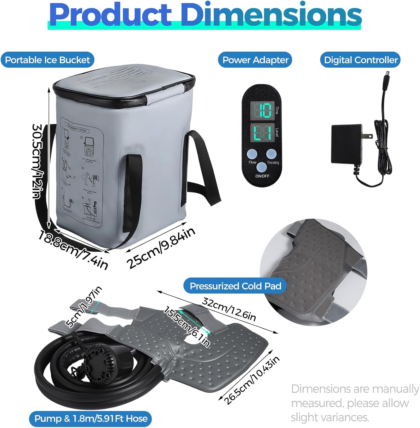 Portable Cold Therapy Machine for Knee & Muscle Recovery, Ice Therapy System with Compression Pad for Shoulder, Hip, Ankle, Long-Lasting Comfort