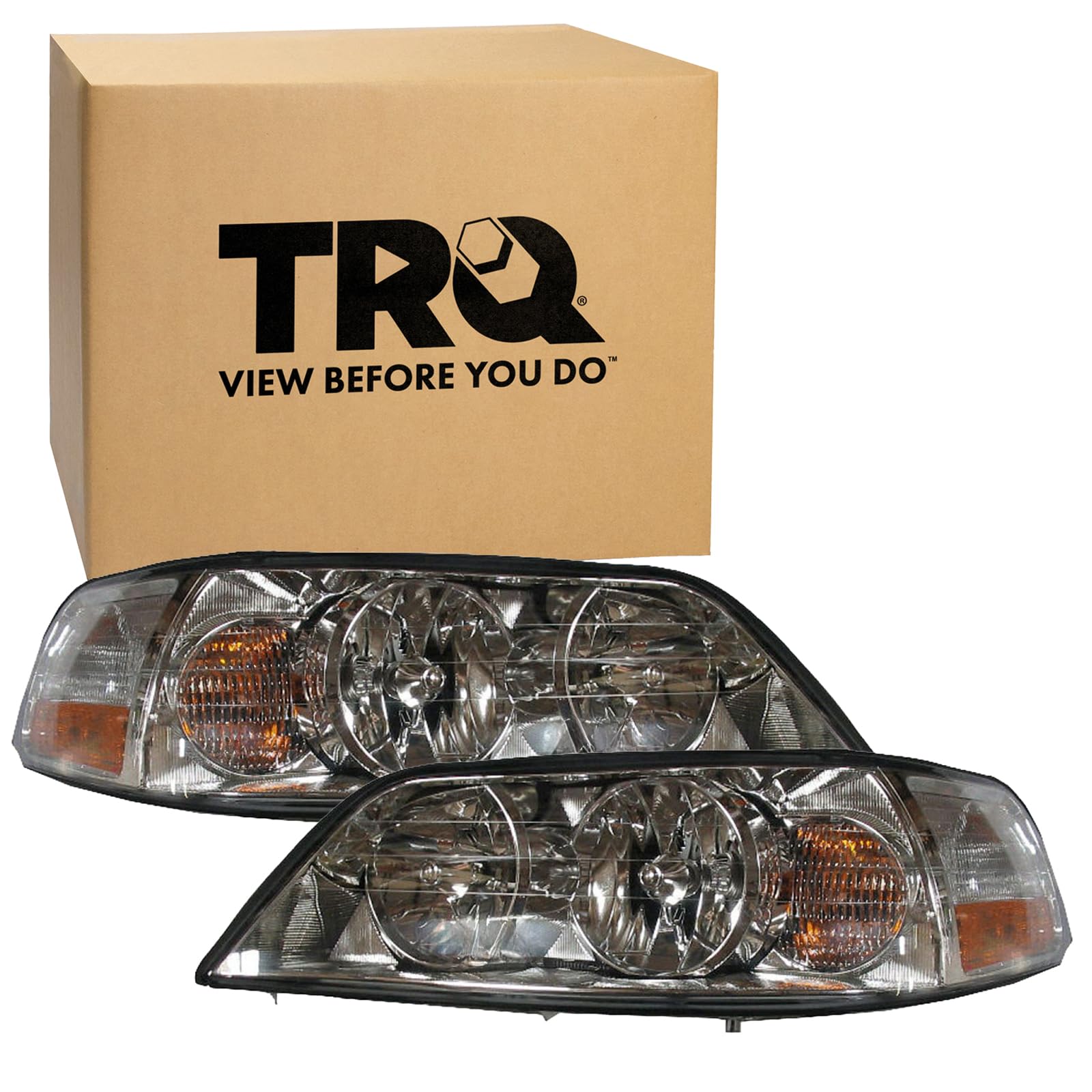 TRQ 2 Piece Headlight Assembly Set Driver &amp; Passenger Side Compatible with 2003-2004 Lincoln Town Car FO2502184 FO2503184