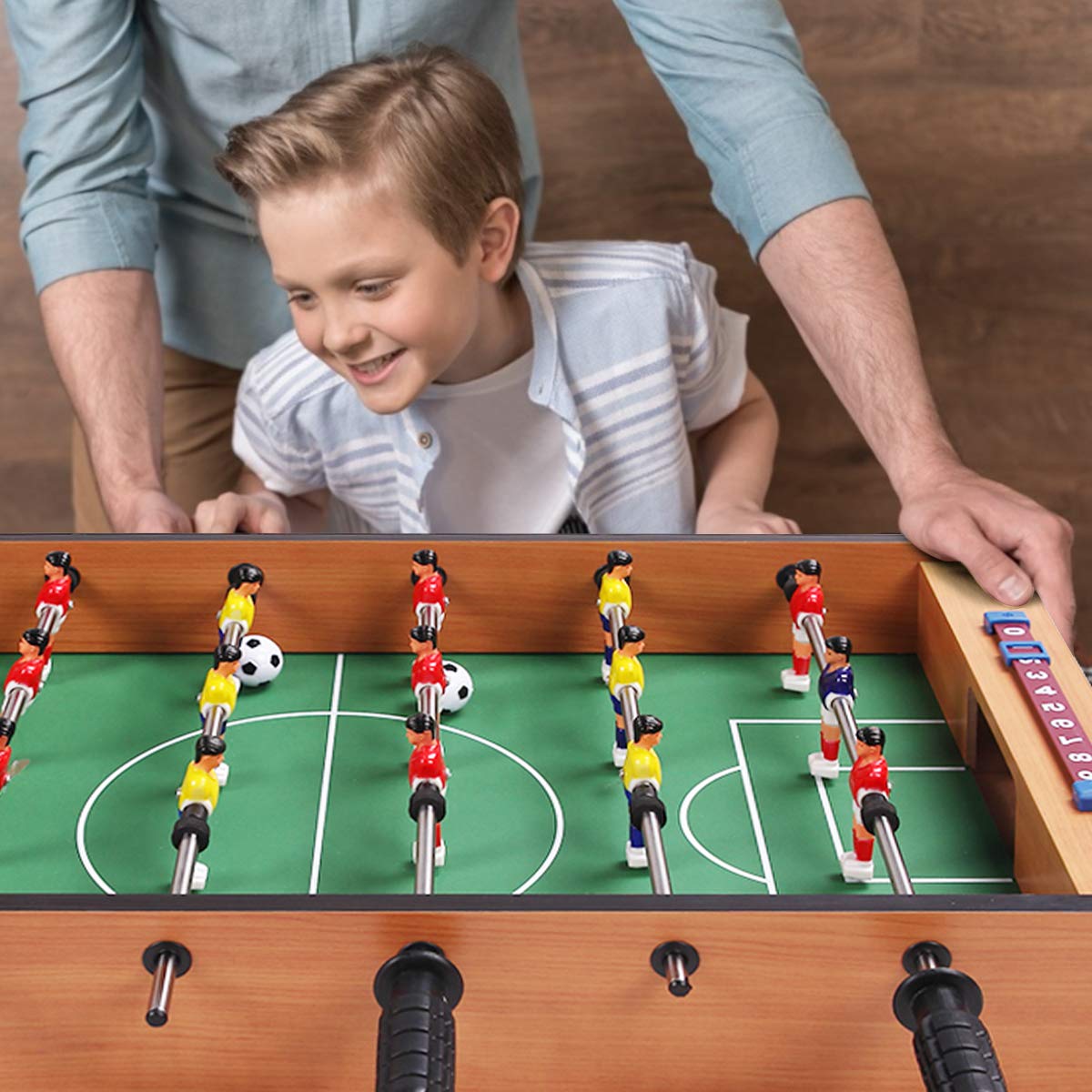 GOPLUS Futbolín Air Hocky 2 en 1, Juego de Futbolín de Madera con Asas Duraderas, Juego de Mesa Multifucional sin Patas, Ideal para Niños y Adultos, Familias Fiesta, 69×36×10 cm