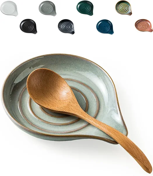 LAUCHUH Spoon Rest, 5" Large Spoon Holder for Stove Top Ceramic Spoon Rest Spatula Rest for Kitchen Utensils, Ladle, Coffee Spoons, Cooking spoons, Spatula, Tongs, Christmas, Unique Gray Uni