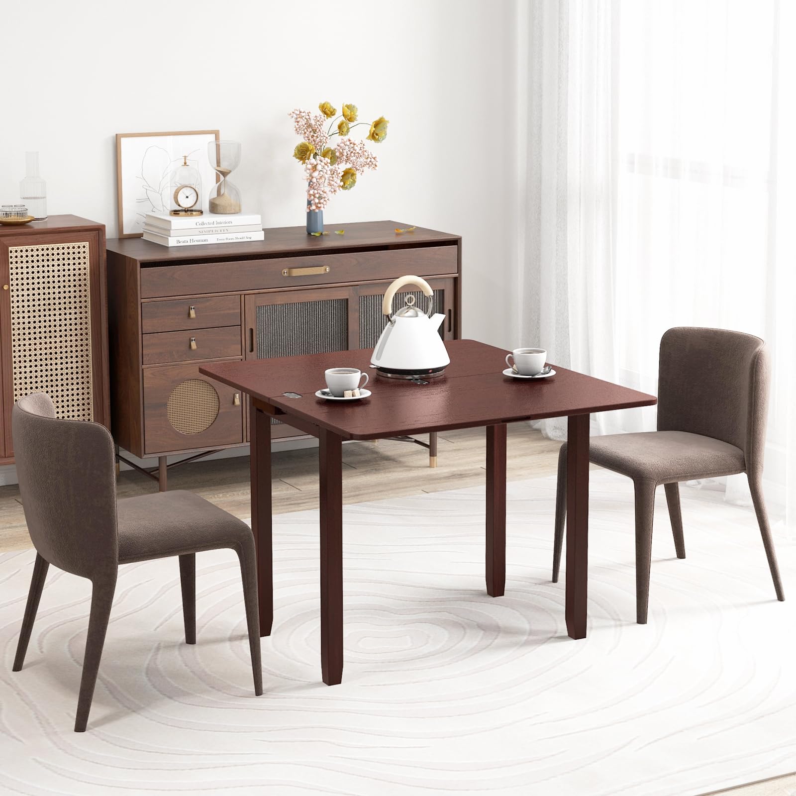 Table De Cuisine Pliante GIANTEX Avec Roues - Table Extensible 34 à 120cm, Tiroir Et Étagères - Idéal Petit Espace
