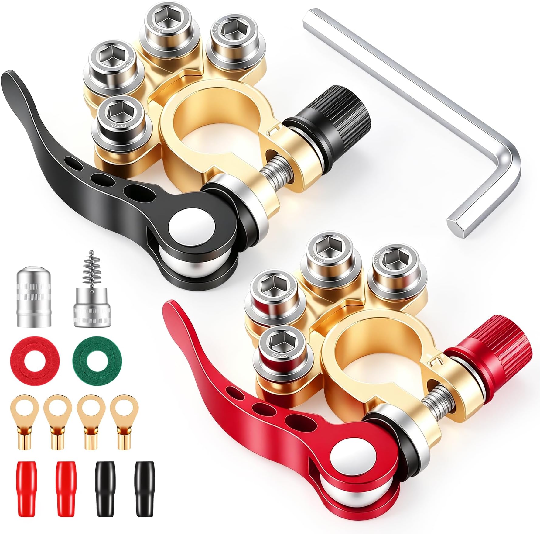 SINGARO Car Battery Terminal Connector, 4 Way Positive and Negative Pole Quick Release Terminal Clip, Applicable to SAE/JIS A Type Terminal Post, Compatible with Cars, Trucks and More๏ผGold-A๏ผ
