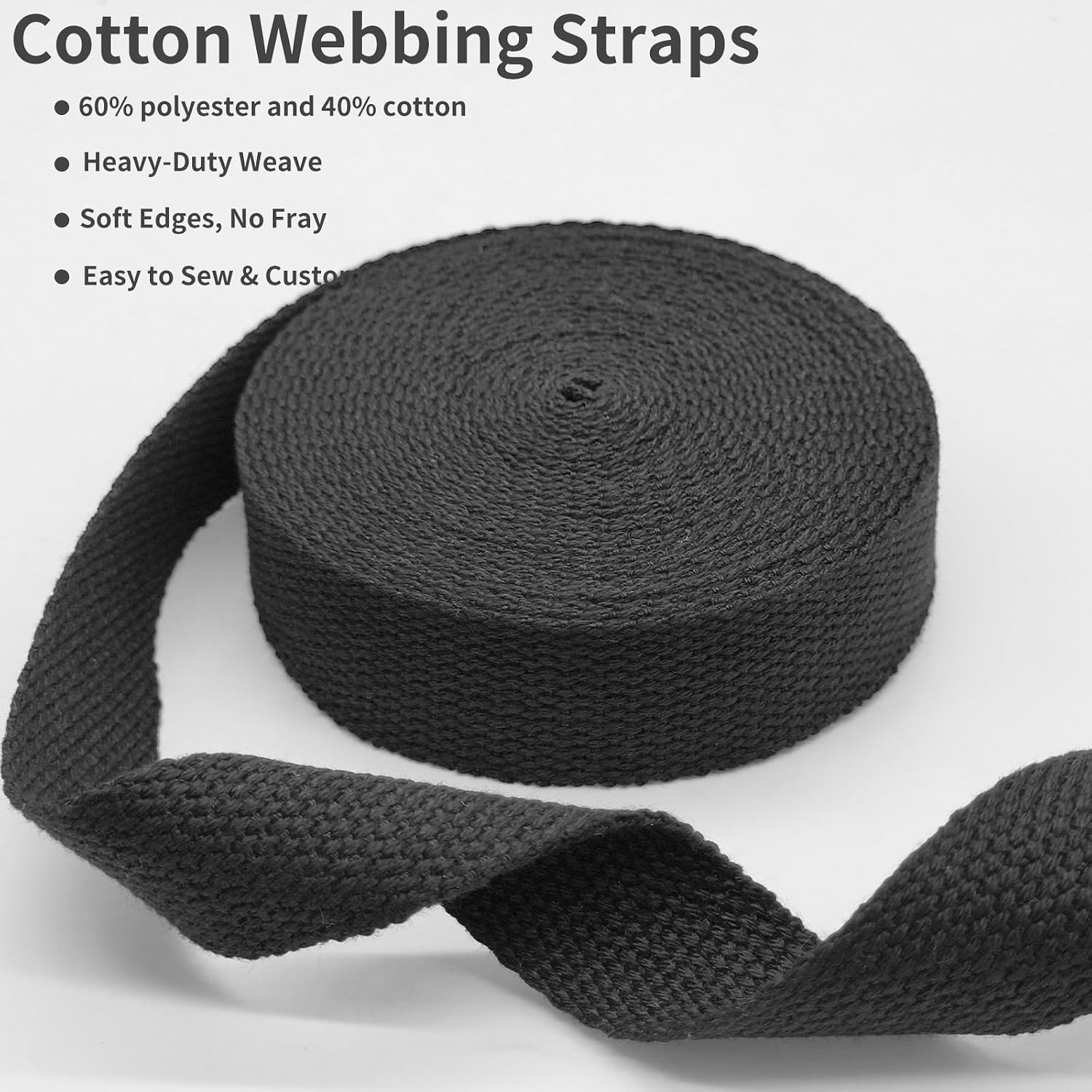 1 inch Cotton Webbing Braid Handles Bag Strap 15ft High Density Webbing Plain Weave Straps for Cloth Tote Bag, Pet Collars, DIY Projects, Crafts, Outdoor Accessories (Black 5103)