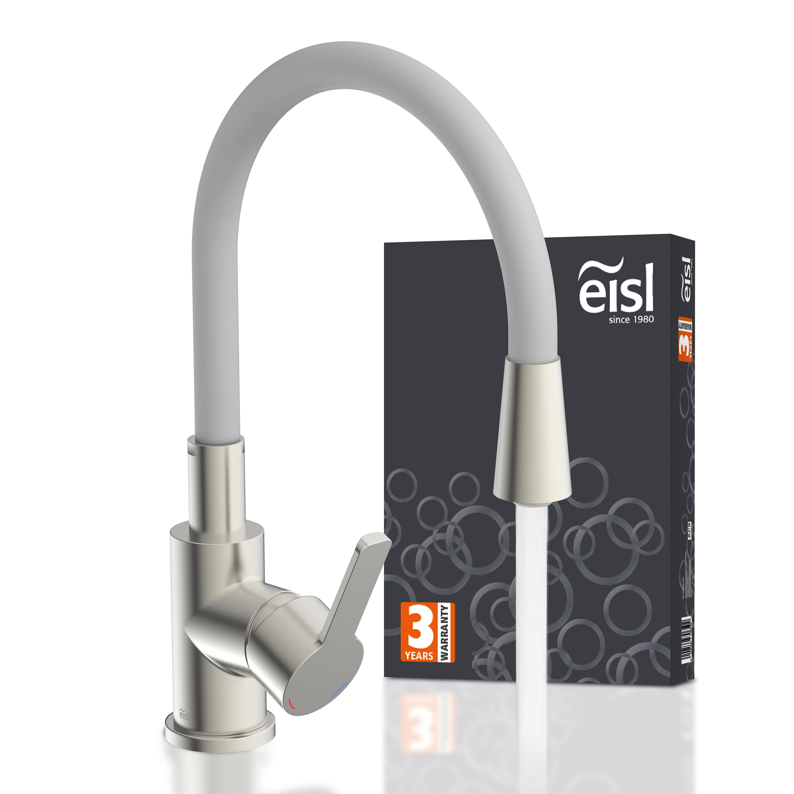 Eisl Stainless Steel Grey Flexo Ni186flnig Stainless Steel/Grey Flexible Kitchen Sink Tap, High Spout With Soft Touch Hose, 360 Degree Swivelling