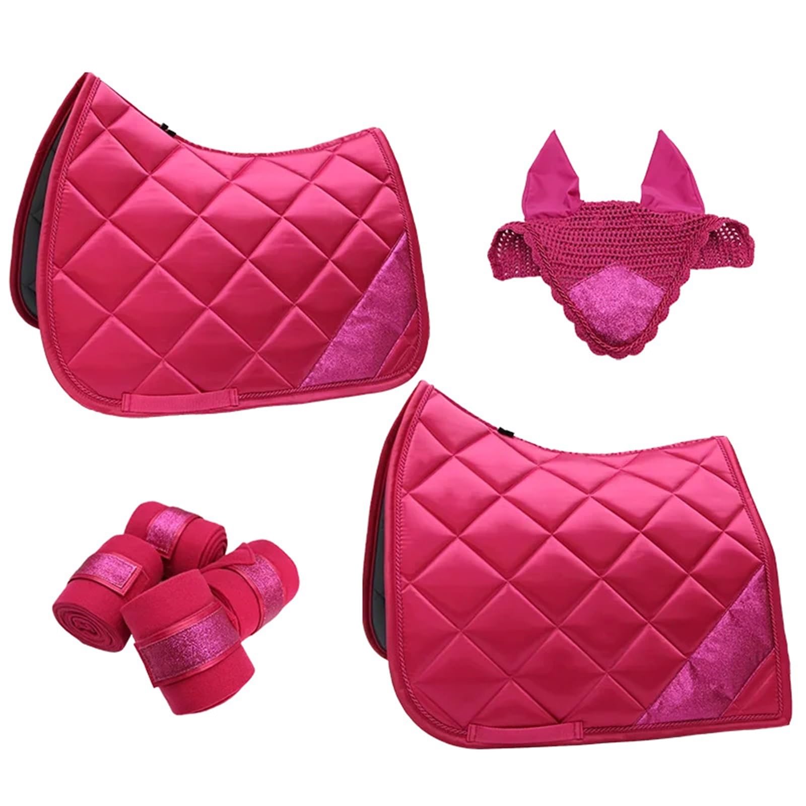 Mantilla para Caballo Productos ecuestres, manta for silla de montar, capó oreja ganchillo, envolturas Polo caballo, juego almohadillas montar con purpurina(Set)