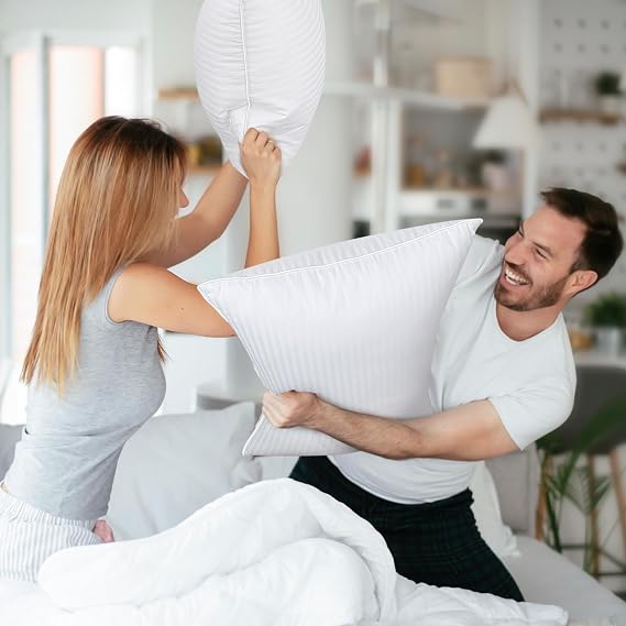COZSINOOR Goose Down Feather Pillows Queen Size Set of 2 - Hotel Down Bed Pillow for Sleeping, Soft 600 TC Cotton Cover, Fluffy Support Surround Fill Down Alternative for Back, Stomach, Side Sleepers