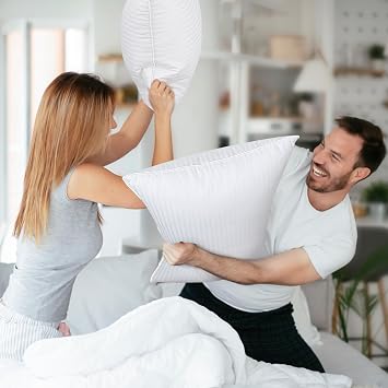 COZSINOOR Goose Down Feather Pillows Queen Size Set of 2 - Hotel Down Bed Pillow for Sleeping, Soft 600 TC Cotton Cover, Fluffy Support Surround Fill Down Alternative for Back, Stomach, Side Sleepers