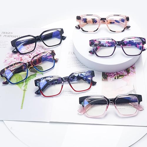 Miniatura 7 de 6 Pack Reading Glasses for Women Blue Light Blocking Reading Glasses Computer Readers with Spring Hinge Eyeglasses