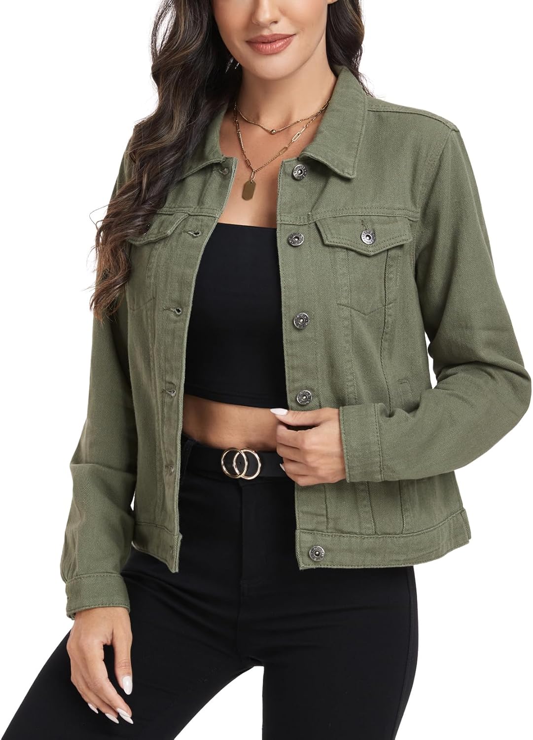 MISS MOLY Women's Denim Jacket Button Up Long Sleeve Basic Trendy Jean Jacket Coat with Pockets - Image 2