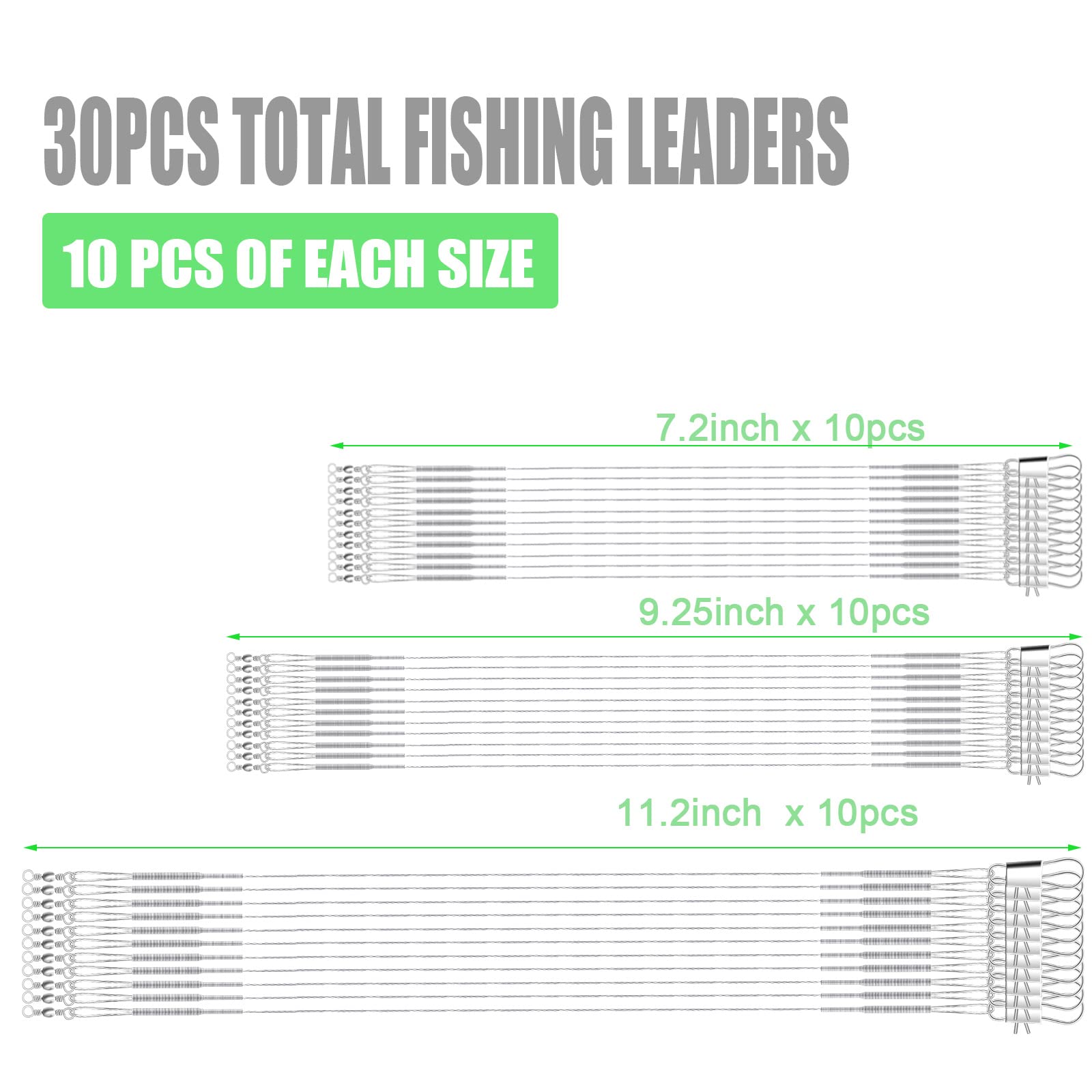 SAVITA 30 Piezas Hilo de Pesca,Aparejos del Líder Anzuelos de Pesca Montados Cable del Líder de Pesca Alambre de Acero Inoxidable de Pesca con Giratorios y Broches 3 Tamaños