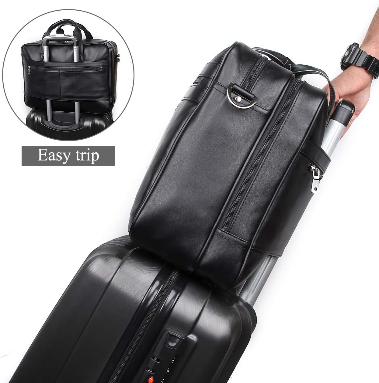 Augus Business Travel Briefcase Genuine Leather Duffel Bags for Men Laptop Bag fits 15.6 inches Laptop - Image 2