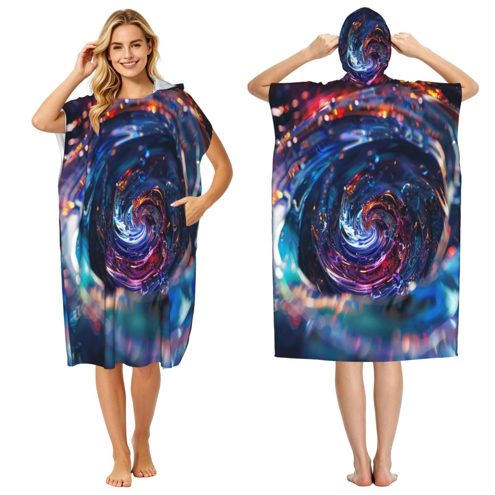 DTHKJNLSF Flowing Light Adult Hooded Beach Poncho Towel