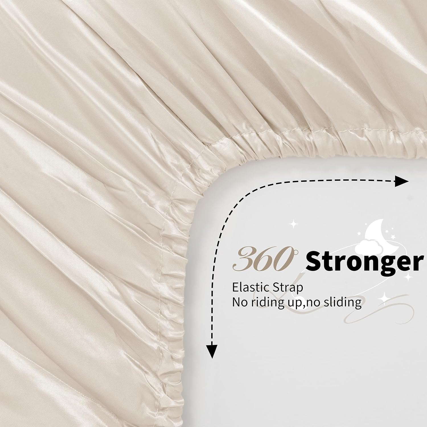 NSGZ 3 Pcs Satin Fitted Sheet and Pillowcase Set, King Silky Bottom Bedsheet Fit up to 15 Inch Deep Pocket Mattress, Beige Soft Satin Bedding Includes 1 Fitted Sheet and 2 Pillowcases