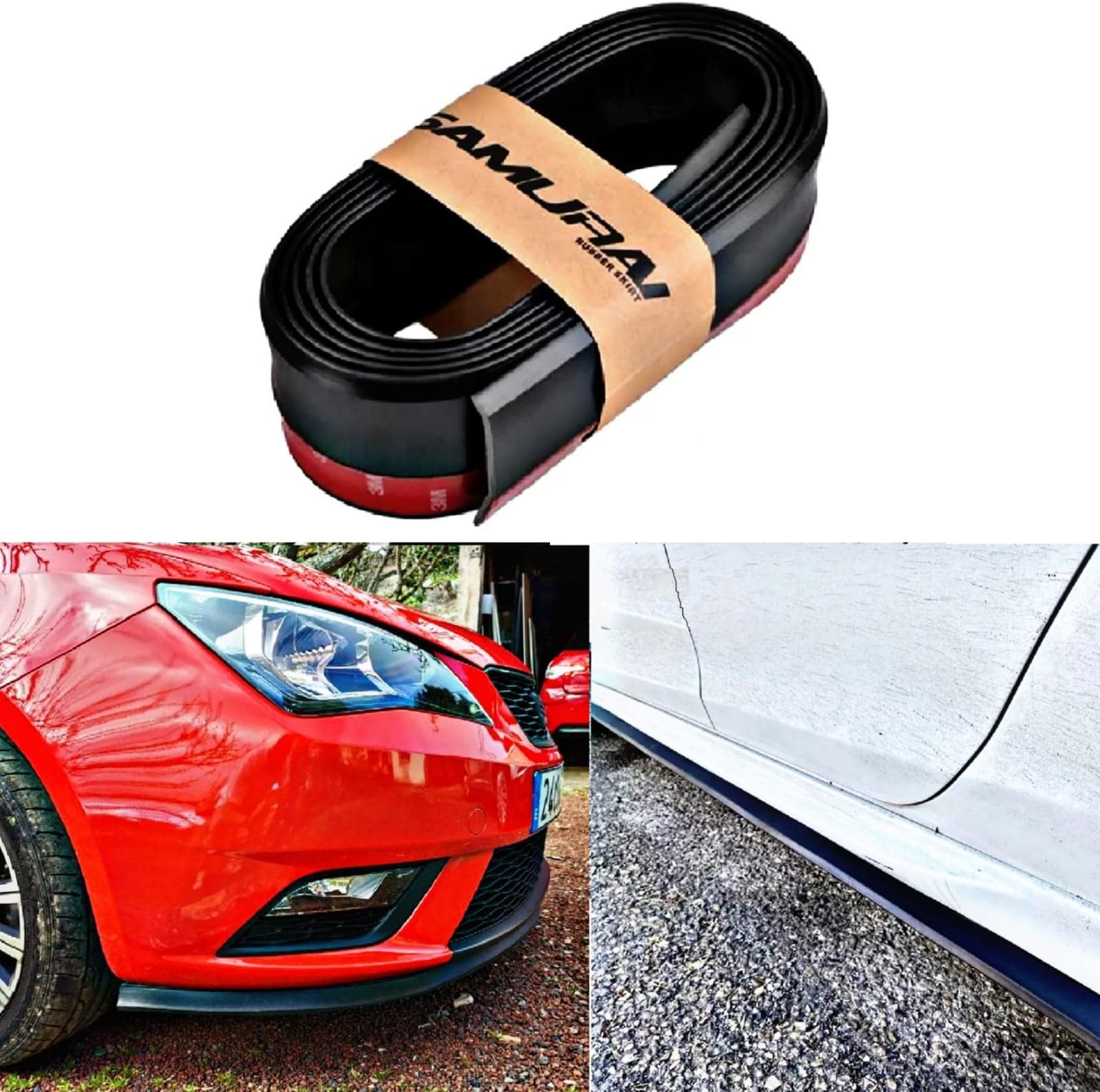 SARTE Car Front Lip Spoiler Exterior Soft Rubber Skirt | Front Bumper Protector Lip | Black Car Body Kit Bumper Lip Side Skirt Rubber Compatible with All Cars Set of 1 (2.5 Meter)