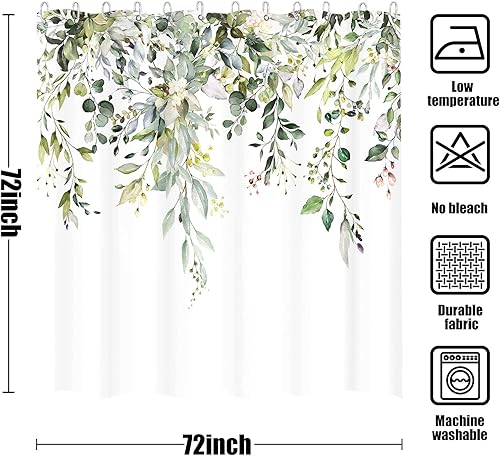 Miniatura 6 de kampdream Cortina de ducha de eucalipto verde con hojas en acuarela en la parte superior, cortina de baño botánica verde salvia de primavera, 72 ×