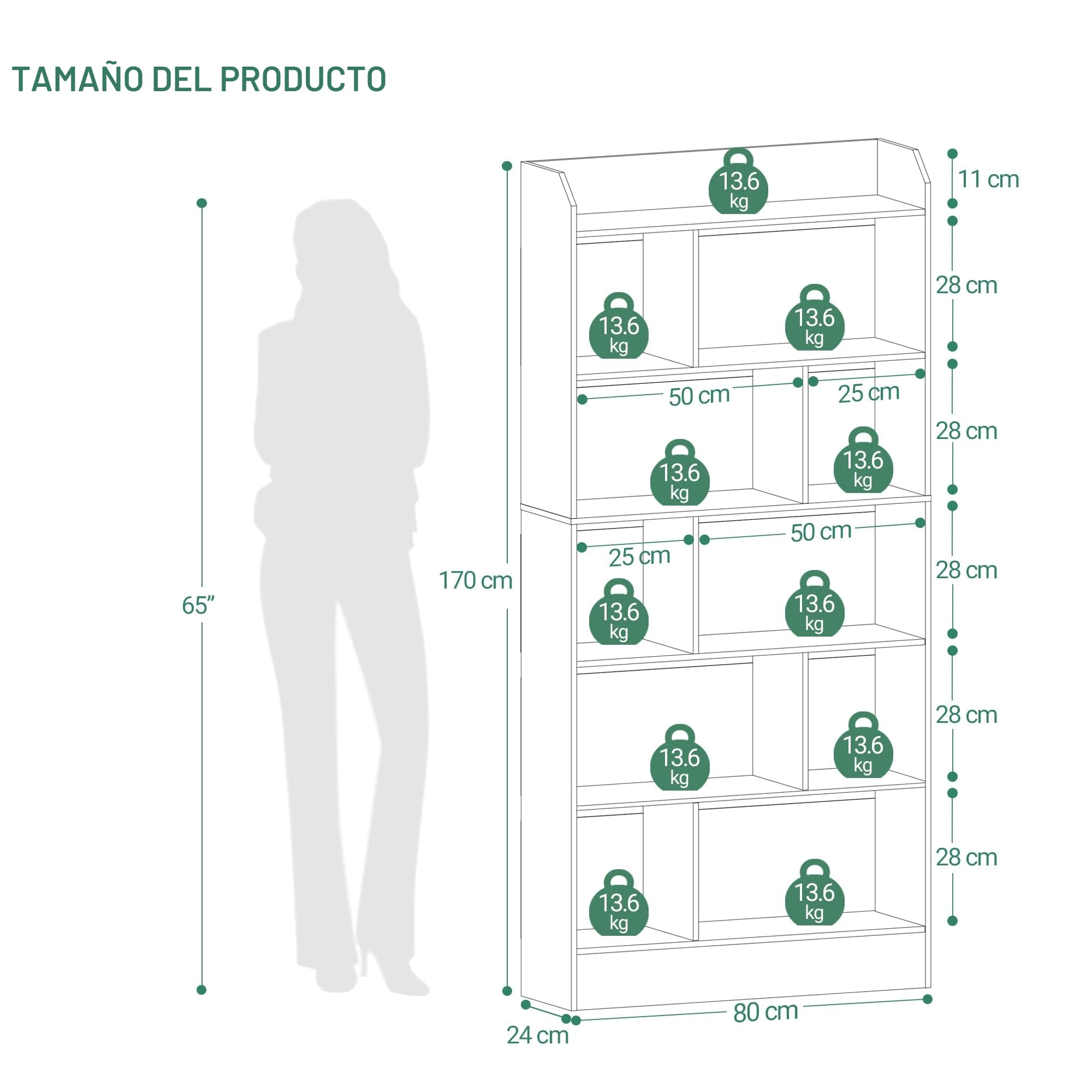 Hzuaneri Libreria de 6 Niveles, Estanteria para Libros de 10 Cubos, 24 x 80 x 170 cm, para Oficina, Salón, Estudio, Blanco BC22803X