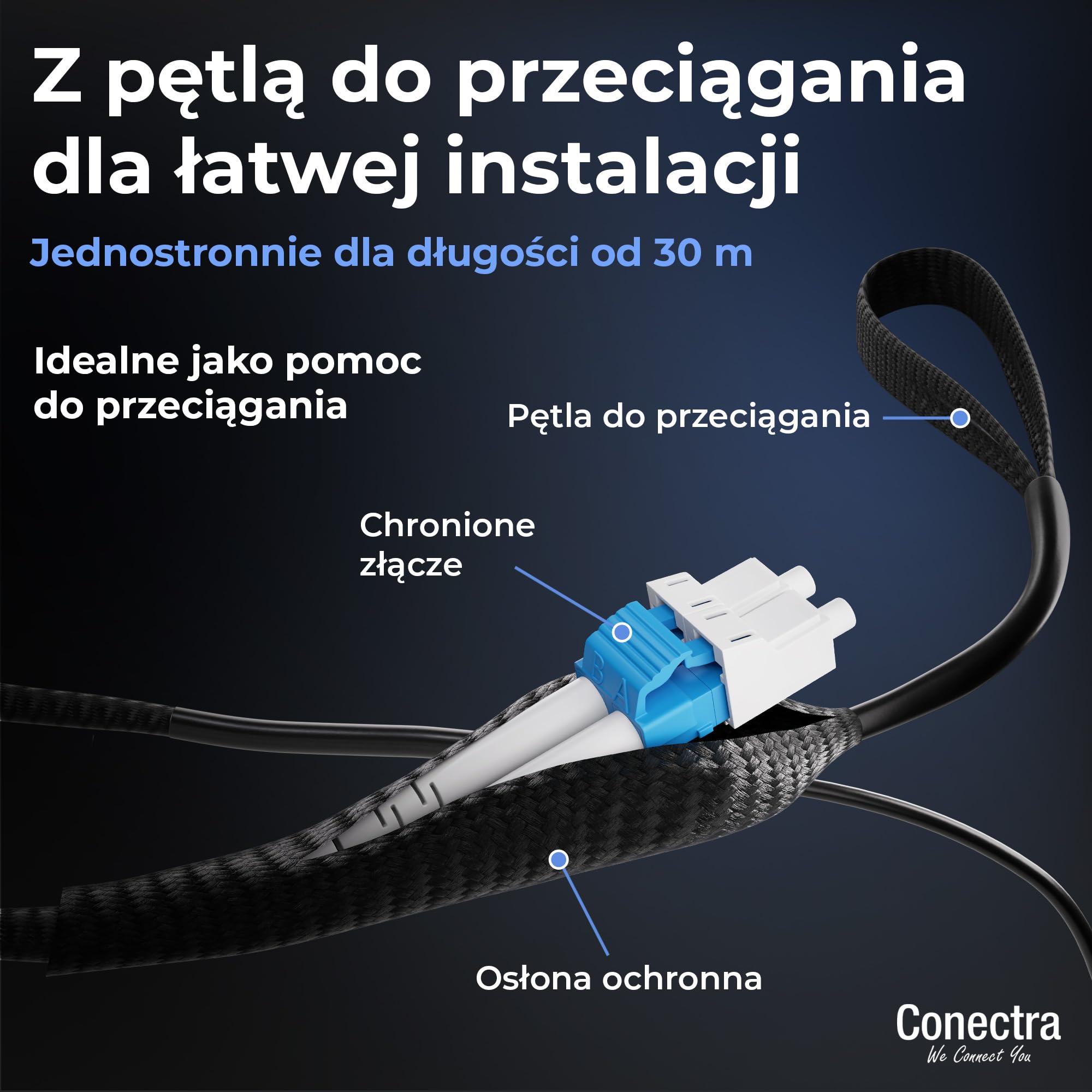 50m Pancerny Kabel Światłowodowy OS2 Duplex Breakout LC/UPC, Patchcord Jednomodowy G657A2 9/125, LSZH Wewnętrzny/Zewnętrzny, Przedłużacz Światłowodowy Wzmocniony Patch Sieć ⌀3mm Czarny