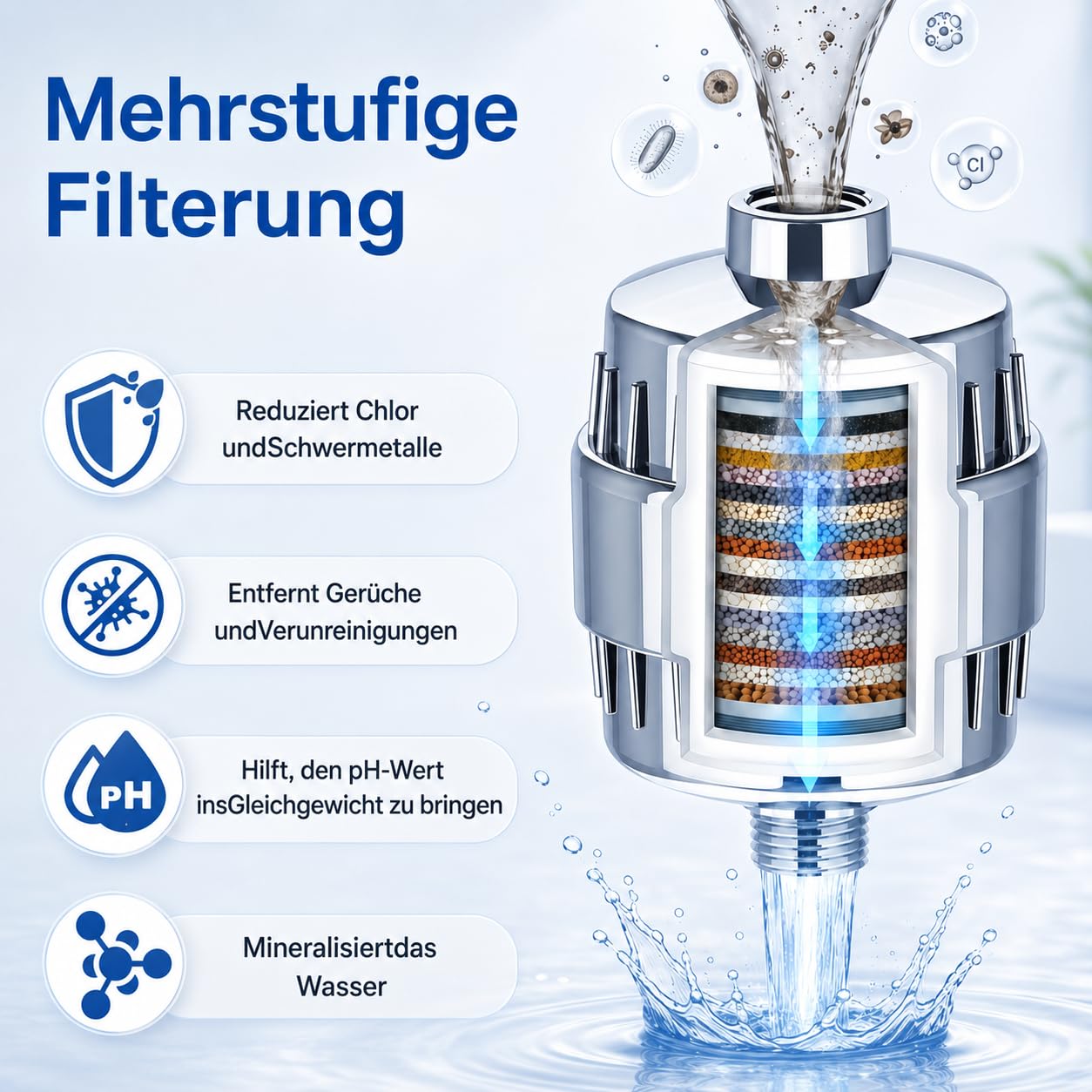2 Shower Filter & Duschfilter 36-Stufen mit 4 Filterpatronen