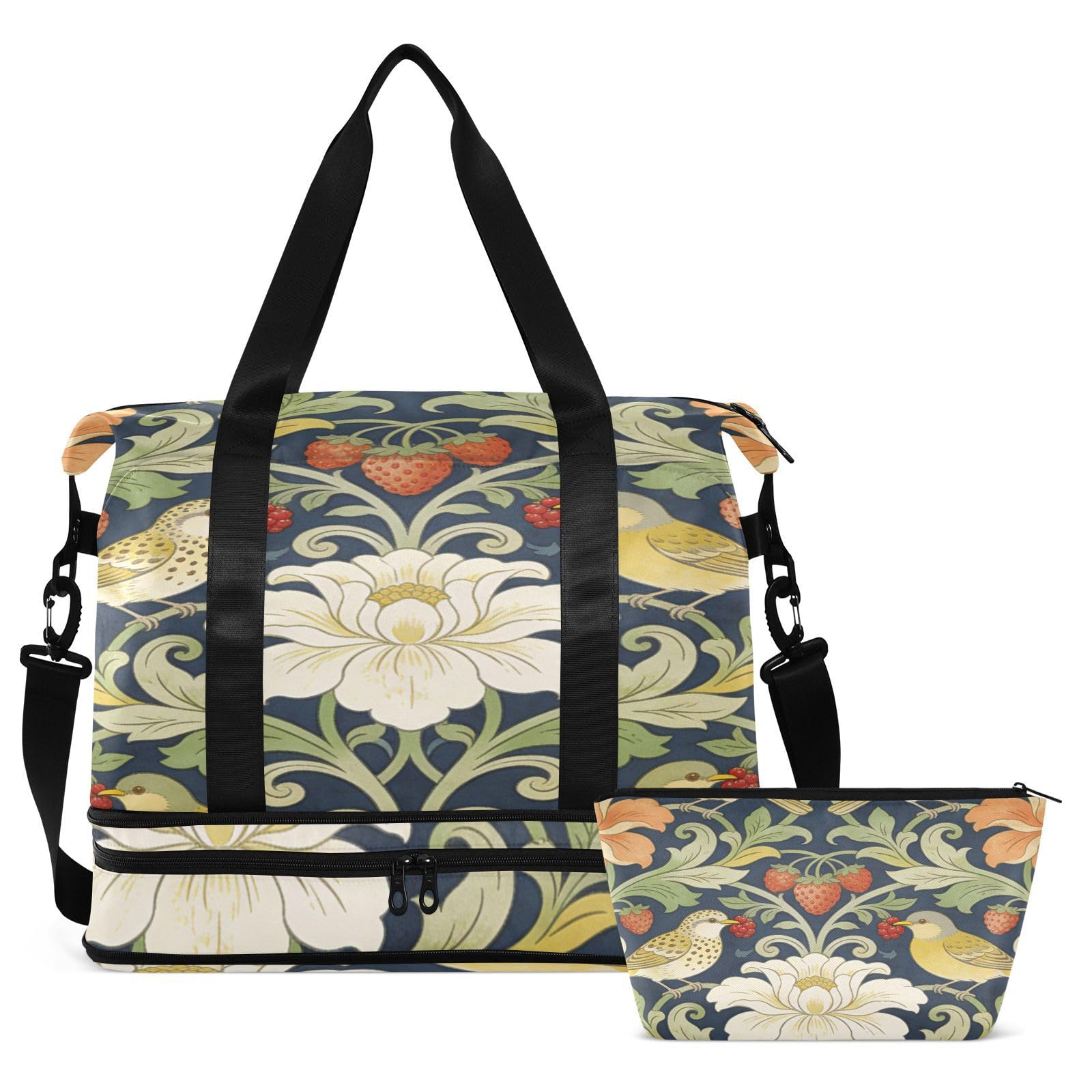 William Morris Red Strawberry Bird Carry On Torba na ramię z mokrą kieszenią Regulowany pasek Siłownia Sport Carry na wycieczkę Wodoodporna dla mężczyzn kobiet