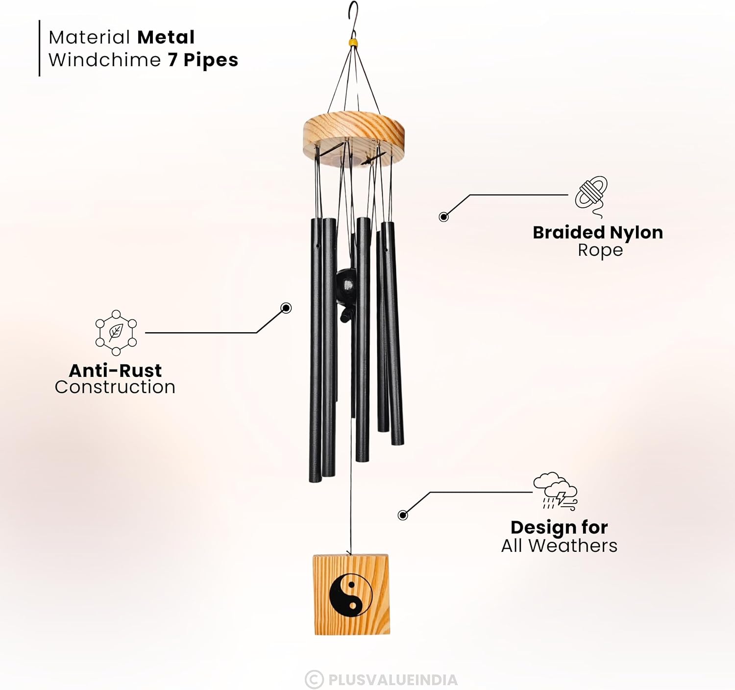 Plusvalue Fengshui Vastu Windchime 7 Pipes/Rods for Positive Vibrations & Energy Flow at Home, Office