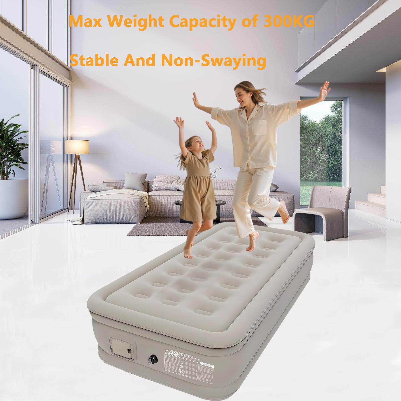 Luftbett 1 Personen,Luftmatratze Selbstaufblasend mit Elektrischer Luftpumpe, Kissen und Nachtlichtfunktion, Aufblasbare Matratze für Erwachsene Camping und Heimgebrauch,Beige 190x100x40cm