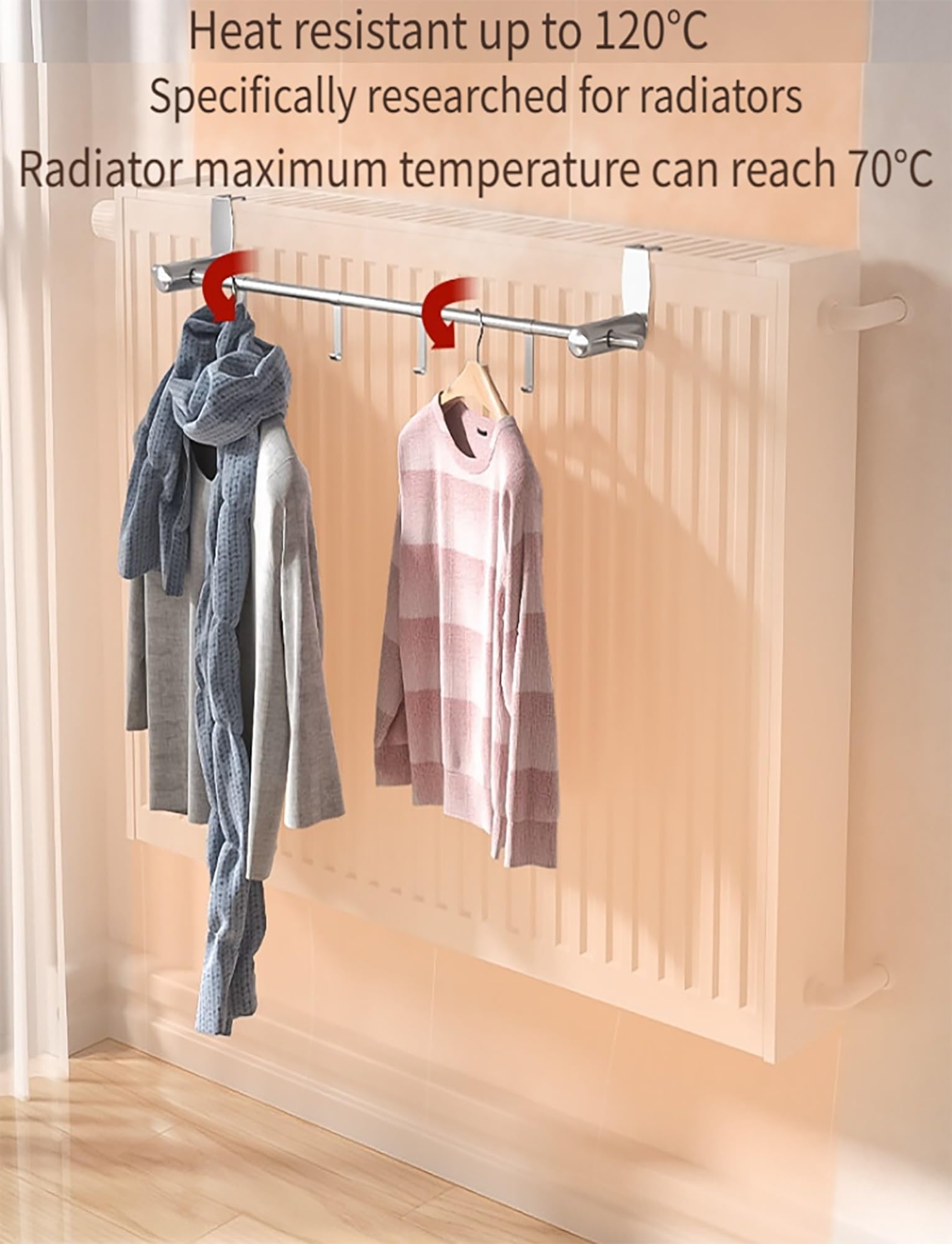 Mensola per radiatore in acciaio e portasciugamani da 81,3 cm, salvaspazio, per camera da letto, bagno, cucina, corridoio, senza bisogno di fori, design a doppia barra