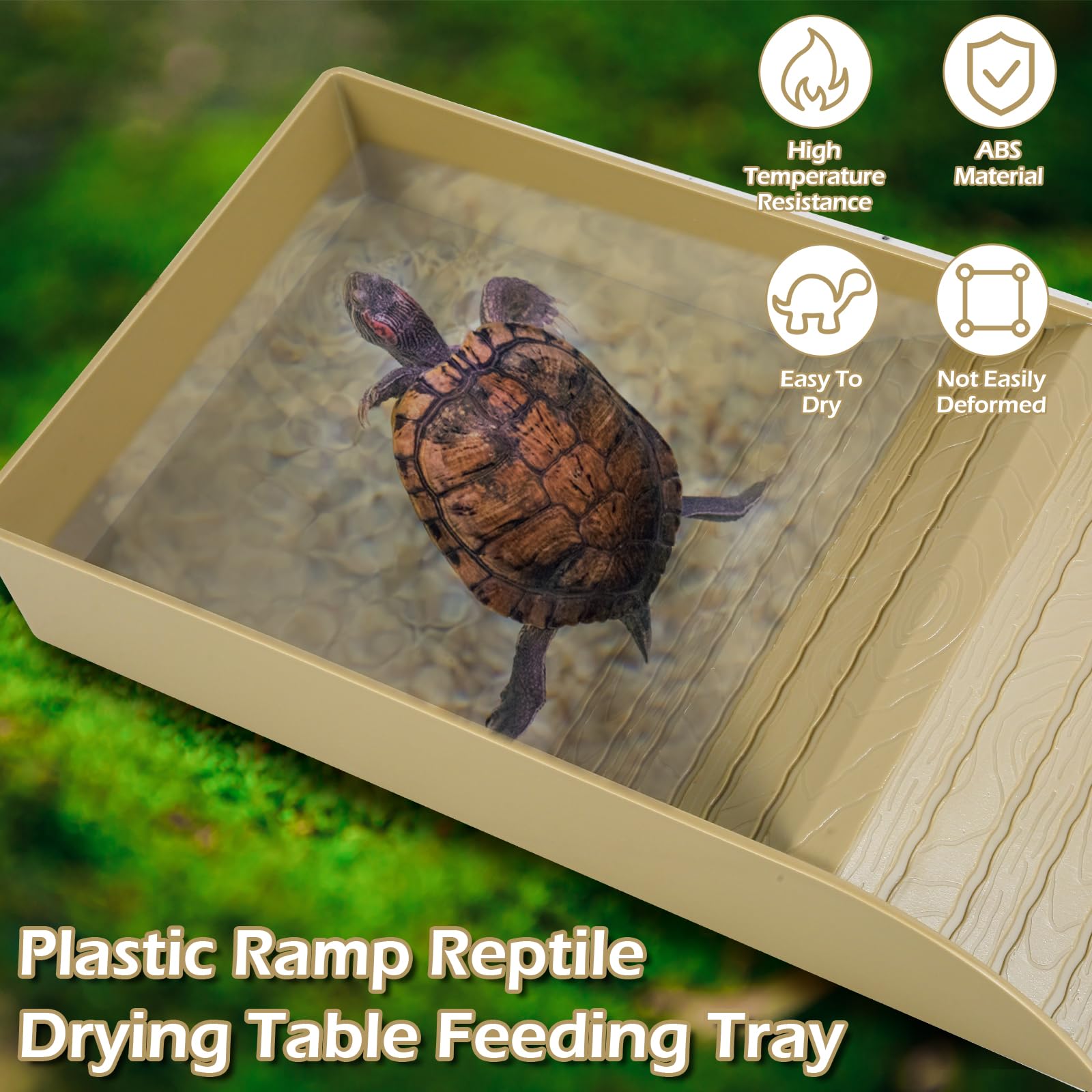Tortoise Water Dish, Tortoise Bath Dish, 36x20x6cm Anti Slip Reptile Pool Bowl with Ramp,Reptile Feeding Box Dish - Image 2