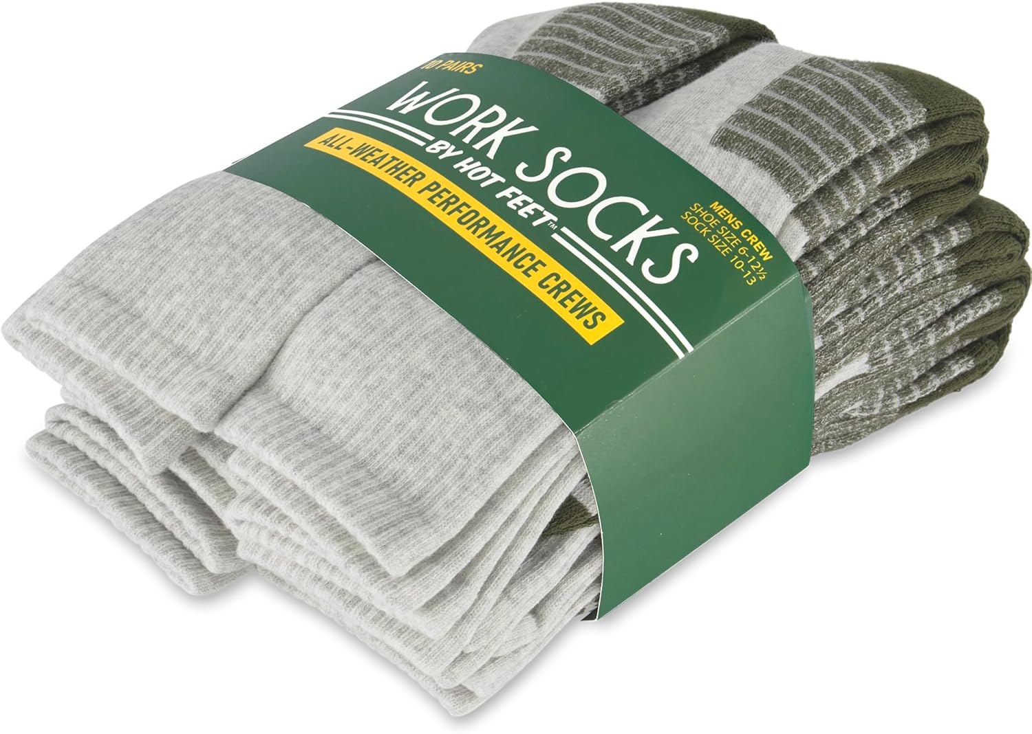 HOT FEET Work Socks for Men, Long All Weather Boot Crew Cotton Socks, Cushioned, Moisture Wicking, Stocking Stuffers